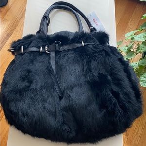 Woman bag leather, natural fur